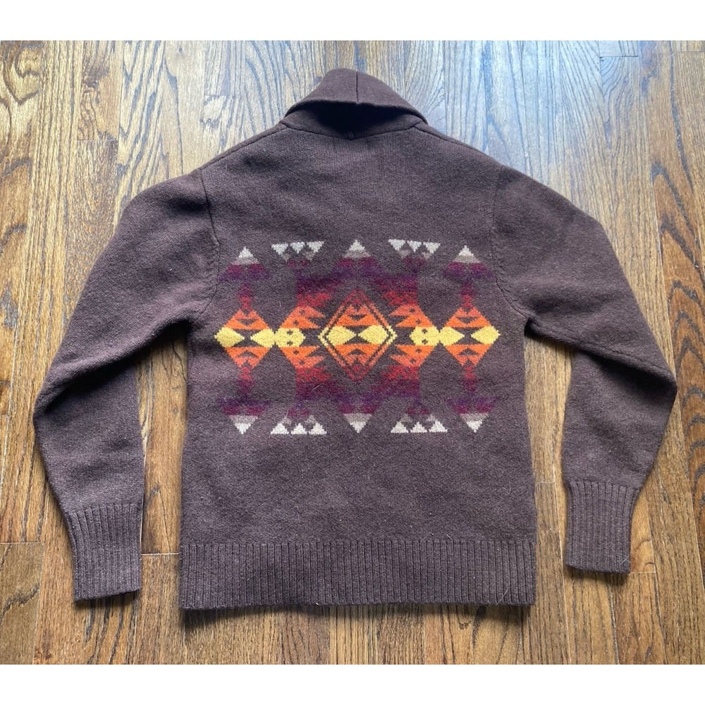 Pendleton Cardigan Sweater Womens XS Shawl Collar Aztec 100% Wool Chimayo Brown - Picture 9 of 9